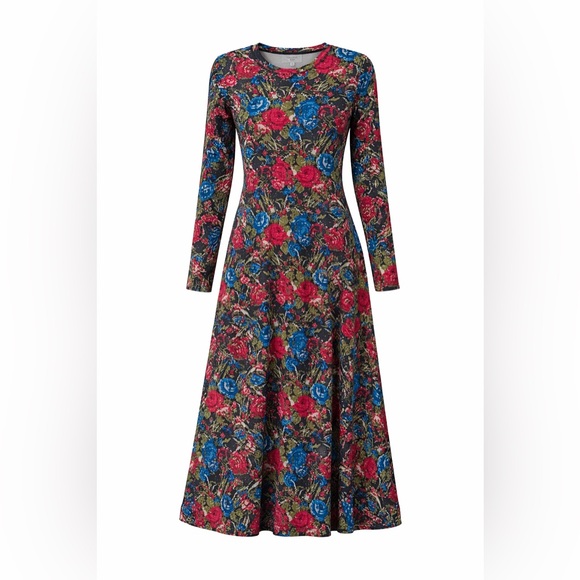 OLIVIA by Livro Phoebe Midi Dress Red Blue Floral Sz. Small NWOT - Picture 3 of 7